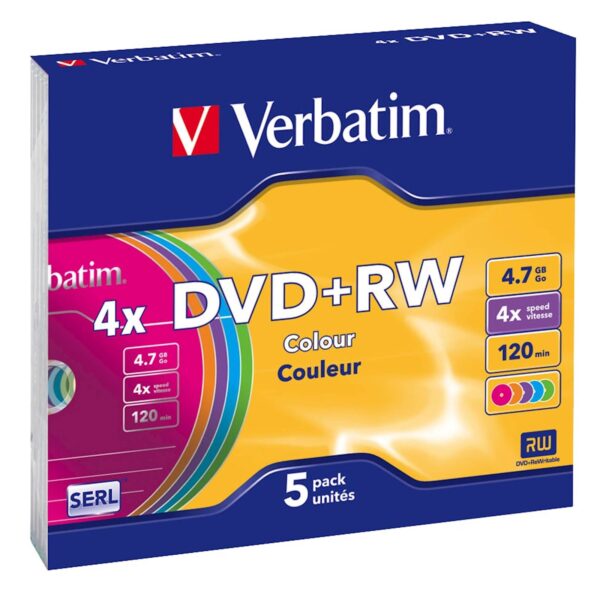 DVD+RW MEDIJ VERBATIM 5PK SC 4X 4,7GB slim case COLOR_0