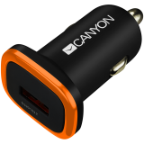 CANYON C-01 Universal 1xUSB car adapter, Input 12V-24V, Output 5V-1A, black rubber coating with orange electroplated ring(without LED backlighting), 51.8*31.2*26.2mm, 0.016kg_0