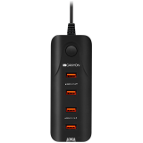 CANYON H-09, Universal 4xUSB AC charger (in wall) with over-voltage protection, Input 100V-240V, Output 5V-4.2A, with Smart IC, Black rubber coating+ orange plastic part of USB, 127.7*50*24.5mm, 0.126kg_0