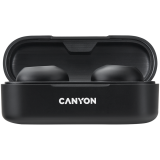 CANYON TWS-1 Bluetooth headset, with microphone, BT V5.0, Bluetrum AB5376A2, battery EarBud 45mAh*2+Charging Case 300mAh, cable length 0.3m, 66*28*24mm, 0.04kg, Black_0