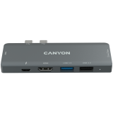 CANYON DS-5, Multiport Docking Station with 7 port, 1*Type C PD100W+2*HDMI+1*USB3.0+1*USB2.0+1*SD+1*TF. Input 100-240V, Output USB-C PD100W&USB-A 5V/1A, Aluminum alloy, Space gray, 104*42*11mm, 0.046kg(Generation B)_0