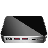 Prestigio Graphene PD PRO, fast charging powerbank, 20000 mAh, 2*USB3.0 QC, 1*Type-C PD, wireless charging interface 10W, LED battery indicator, leather case, cable type C-USB, 60W adapter in the box, aluminium and tempered glass, Silver grey color_0