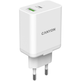 Canyon, PD 20W/QC3.0 18W WALL Charger with 1-USB A+ 1-USB-C Input: 100V-240V, Output: 1 port charge: USB-C:PD 20W (5V3A/9V2.22A/12V1.67A) , USB-A:QC3.0 18W (5V3A/9V2.0A/12V1.5A), 2 port charge: common charge, total 5V, 3.4A, Eu plug, Over- Voltage_0