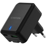 CANYON H-20Т, PD 20W/QC3.0 18W WALL Charger with 1-USB A+ 1-USB-C Input: 100V-240V, Output: 1 port charge: USB-C:PD 20W (5V3A/9V2.22A/12V1.67A) , USB-A:QC3.0 18W (5V3A/9V2.0A/12V1.5A), 2 port charge: common charge, total 5V, 3.4A_0
