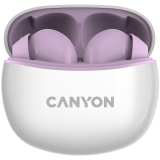 Canyon TWS-5 Bluetooth headset, with microphone, BT V5.3 JL 6983D4, Frequence Response:20Hz-20kHz, battery EarBud 40mAh*2+Charging Case 500mAh, type-C cable length 0.24m, size: 58.5*52.91*25.5mm, 0.036kg, Purple_0