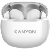 Canyon TWS-5 Bluetooth headset, with microphone, BT V5.3 JL 6983D4, Frequence Response:20Hz-20kHz, battery EarBud 40mAh*2+Charging Case 500mAh, type-C cable length 0.24m, size: 58.5*52.91*25.5mm, 0.036kg, White_0