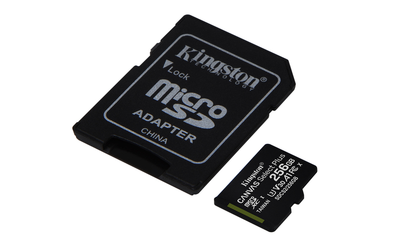 Kingston microSD 256GB Class10Canvas Select PlusSD adapter;100/85MBs,Class 10 UHS-I_1