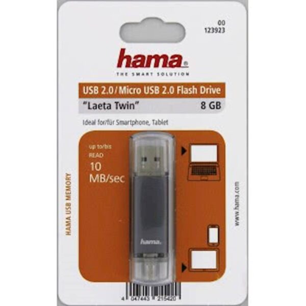 HAMA LAETA TWIN USB 2.0 8GB, 10MB/s, sivi_0