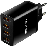 CANYON H-06 Universal 4xUSB AC charger (in wall) with over-voltage protection, Input 100V-240V, Output 5V-5A, with Smart IC, black glossy color+orange plastic part of USB, 96.8*52.48*28.5mm, 0.09kg_0