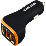 CANYON C-08, Universal 3xUSB car adapter, Input 12V-24V, Output DC USB-A 5V/2.4A(Max) + Type-C PD 18W, with Smart IC, Black+Orange with rubber coating, 71*39*26.2mm, 0.028kg_0