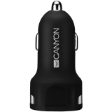 CANYON C-04, Universal 2xUSB car adapter, Input 12V-24V, Output 5V-2.4A, with Smart IC, black rubber coating with silver electroplated ring, 59.5*28.7*28.7mm, 0.019kg_0