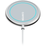 CANYON WS-100 Wireless charger, Input 9V/2A, 9V/2.7A, 12V/2A, Output 15W/10W/7.5W/5W, Type c cable length 1.5m, Acrylic surface+Aluminium alloy edge, 59*59*7mm, 0.06Kg, Silver_0