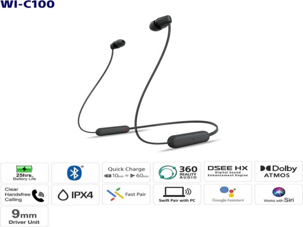Sony slusalice WIC100, crnein-Ear; Bluetooth; sa mikrofon_2