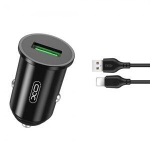 XO TZ12 Car charger QC3.0 18W + Lightning Cable 1m_0