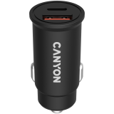 CANYON С-20B03, PD 30W/QC3.0 18W Pocket size car charger with 1-USB A+ 1-USB-C Input: DC12V-24V, Output: USBC: PD30W( 5V3A/9V3A/12V2.5A/15V2A/20V1.5A),USB-A:QC3.0 18W (5V3A_0